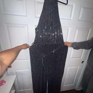 Black Sparkle Halter Jumpsuit